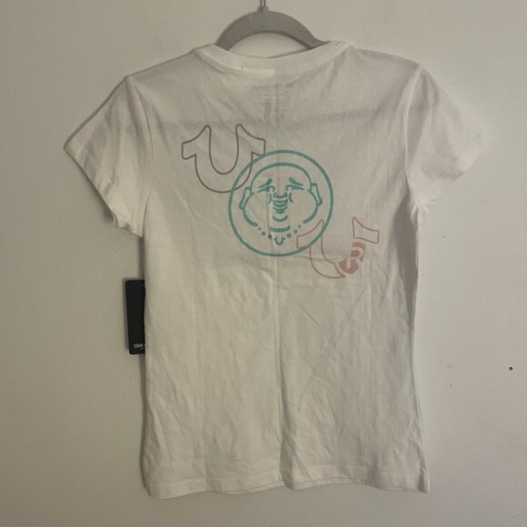 True Religion White Slim Glitter Logo V-Neck Tee - Picture 10 of 10